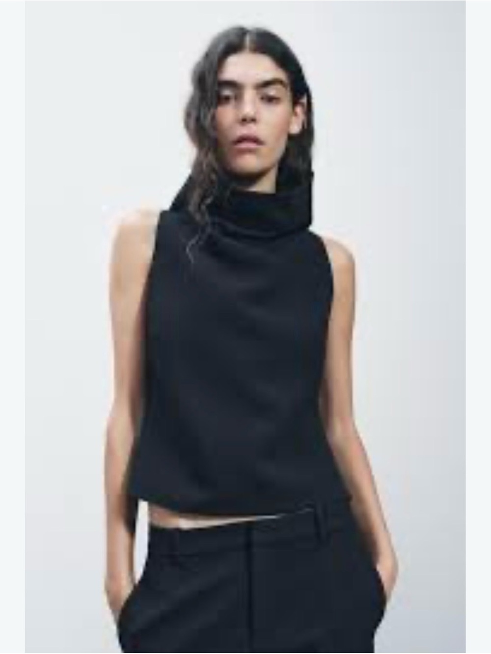 Zara Black Sleeveless Cowl Neck Sleeveless Top Size Large Classic Chic